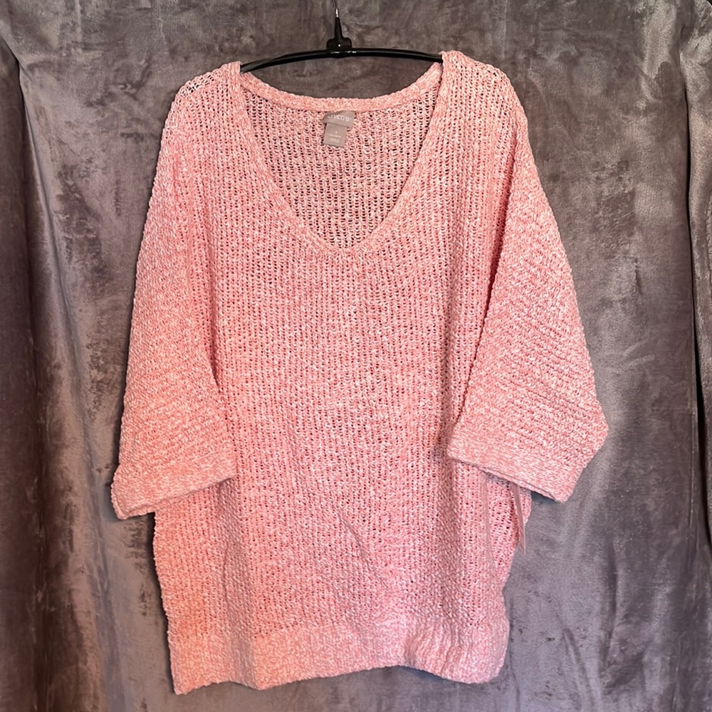 NWT Chico’s Size 3 (16) Pullover Sweater V-neck Tape Yarn Sweater 3/4 Sleeves